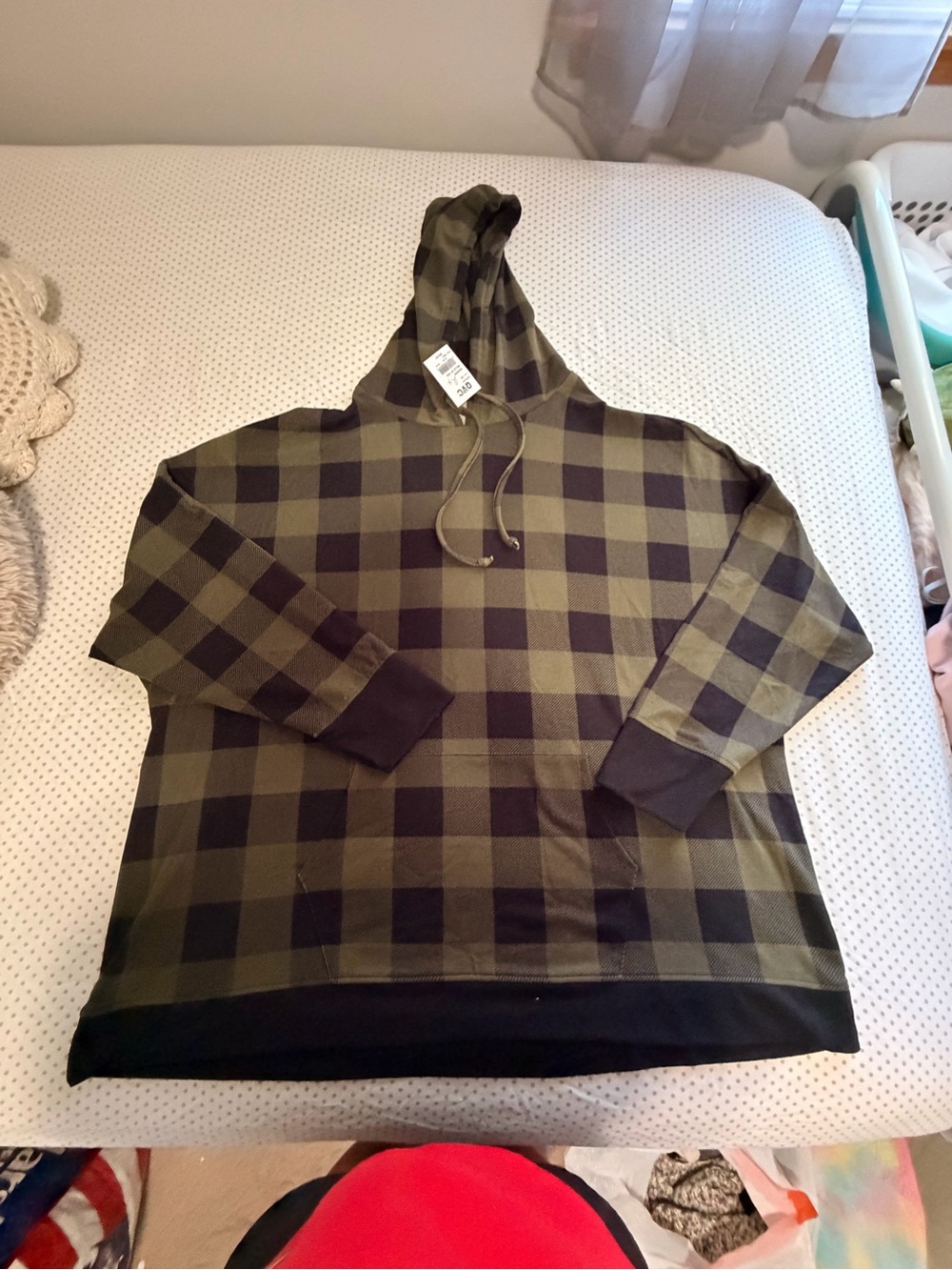 Belle by Kim Gravel Olive and Black Plaid Hooded Pullover
